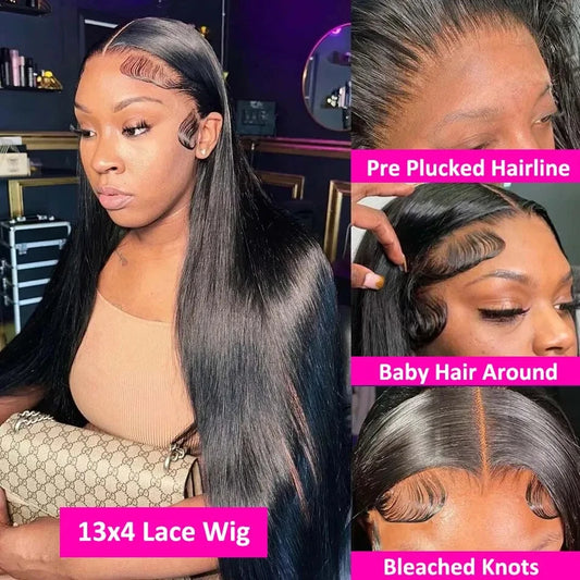 Straight Human Hair Wigs 13X6 Hd Lace Frontal Wig 30 40 Inch 13X4 Brazilian Pre Plucked Front Black Wig For Women 250 Density