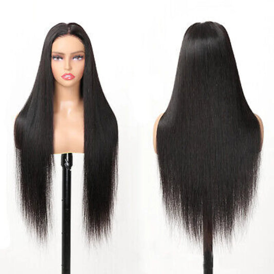 28 Inch Straight Glueless Wigs Human Hair 7x5 Black Straight Wig 200 Density Glueless Wigs Human Hair Bleached Knots