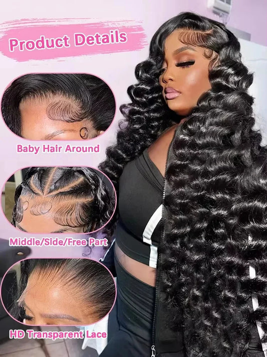 250 Density13x6 HD Transparen Loose Deep Wave Curly Lace Front 100% Human Hair Wigs 13x4 Lace Frontal Brazilian Remy Hair Wig